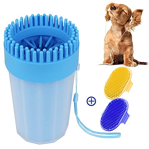 Dog Paw Cleaner/Washer, Upgrade 2 in 1 Portable Pet Paw Cleaner with Dog Brush, Dog Brushes for Grooming Large Dogs, Adjustable Ring Handle, Suitable for Cats and Dogs