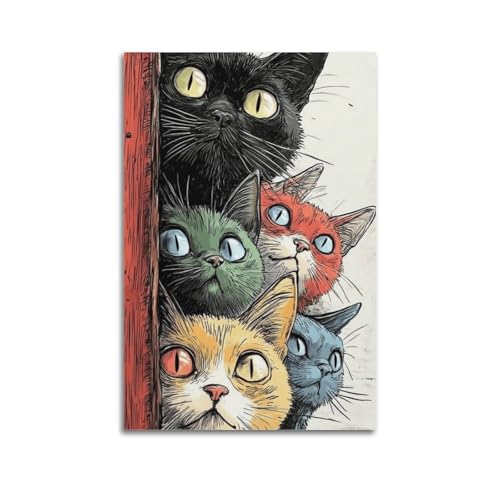 Poster avec chat mignon vintage pour chambre à coucher rétro