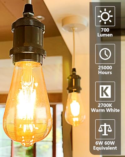 Vanke E27 Vintage Light Bulbs 6W Edison Screw LED Filament Decorative Bulb Warm White 2700K 700 Lumen Equivalent 60W Non-Dimmable Pack of 2 - Image 5