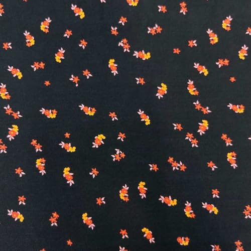 Kt KILOtela - Tela Viscosa Estampada Digital, Retal Desecho Post-industrial Moda, Camisa, Blusa, Caída Fluida, Floral, Multicolor, Negro, 270 x 140 cm, 64811