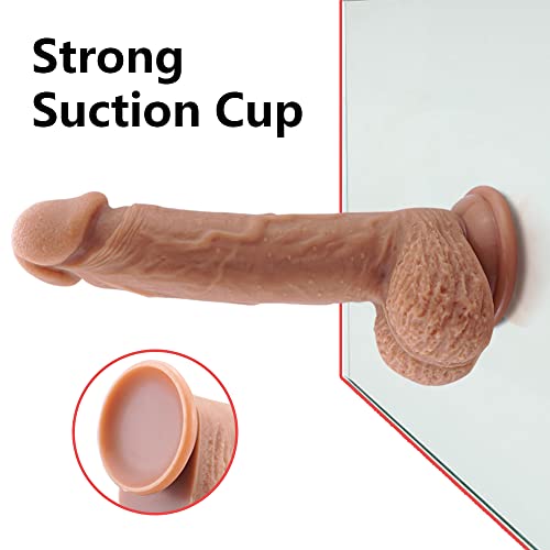 9 Inch Silicone Realistic Dildo Soft Large Dildos For Women With Strong Suction Cup For Hands-Free, Flexible Lifelike Dual Density Penis With Curved Shaft For Women's Big Toys Adult #TOP3