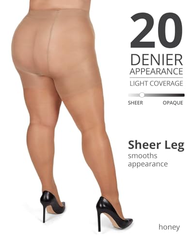 Image of MeMoi Energizing Plus Size Curvy Control Top Pantyhose for Women, Semi Opaque Pantyhose, Lightweight Womens Stockings