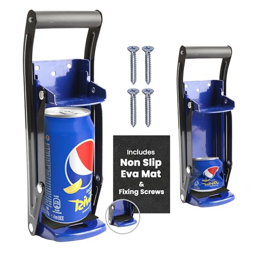 LKH Can Crusher & Bottle Opener - Soda Beer Can Crushers for Recycling, Wall Mounted with Soft Grip Handle, Built-in Tin Opener 2-in-1 Heavy Duty Tool for Bottles, Tins & More (Blue)