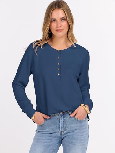 Image of ANRABESS Women's Waffle Knit Henley Top Long Sleeve Shirts