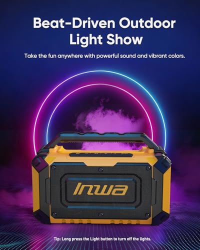 Inwa Jobsite Bluetooth Speakers Compatible with DeWalt 20V/FLEXVOLT & Milwaukee M18 Battery, 60W Portable Outdoor Wireless Boombox w/Bass, RGB Lights, Loud Speaker for Worksite/Workshop/Garage(Golden) - image 5