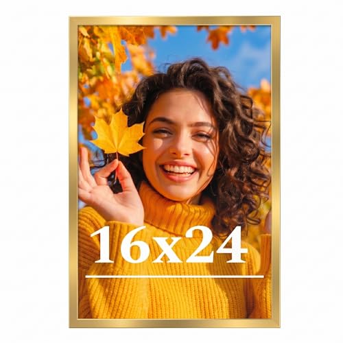 Veleclo 16x24 Picture Frame for Wall Display 16x24 Gold Picture Frame with Shatter Resistant Plexiglass Stable and Sturdy 16 x 24 Poster Frame for Wall Display Handpicked Gift Collection 1 Pack