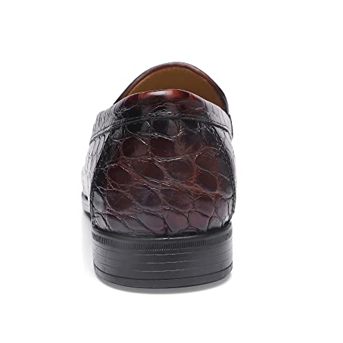 Leather Dress Shoes For Men, Classic Crocodile Printed Leather Slip-On Bit Loafer Shoes For Men, Brown, 8.5 #TOP3