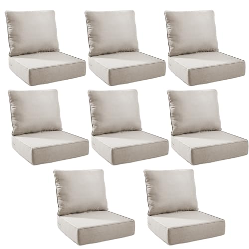 Image of Outdoor Cushion Set for Patio Furniture, UV Resistant, Water Resistant - 6 Inch Thick Foam Garden Cushions- 24x24 Inch Patio Seat Covers for Chair /Sofa /Couch | Beige | 8-Pack |