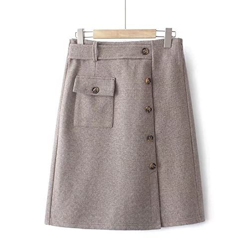 LCDIUDIU Rock, Damen High Waist Mini Short Rock Khaki Knopftaschen Gürtel Split Design Stilvolle Herbst Winter Rückseite Elastische Hohe Taille Mode Lässig College Style Röcke,XXL Cover
