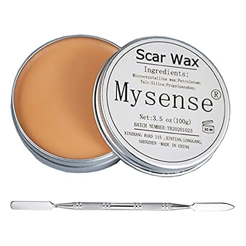 Mysense 3.5Oz(100g) Scar Wax Kit SFX Make Up Special Effects Fake Molding Wound Skin Wax Body Paint Halloween Set Fake Nose Stage Zombie Cosplay Costume SFX Makeup with Spatula Cover