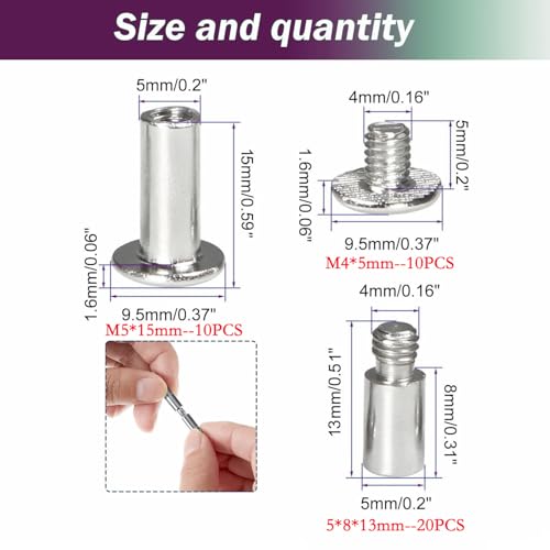 30 Pack Stainless Steel Chicago Screws and Stainless Steel Scrapbook Extension Screws Album Extender Post Replacements for Post-Bound Refillable Photo Album ((M5*15mm+5 * 8 * 13mm))