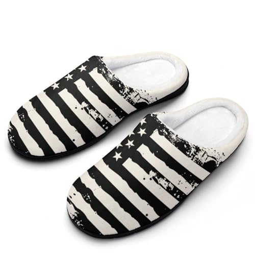 American USA Flag Men's Cotton Slippers Closed Toe House Shoes with Non-Slip Sole for Indoor&Outdoor 11-12?44-45?