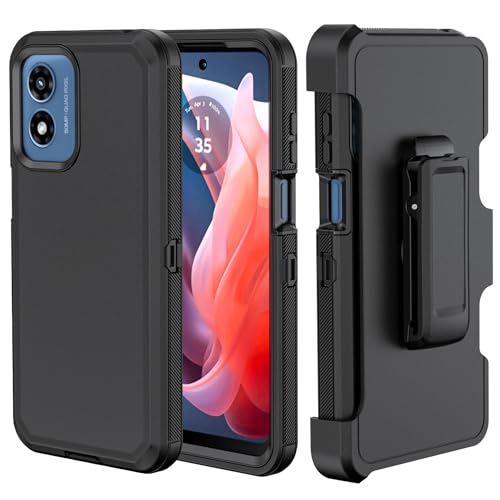 TASHHAR Phone Case for Moto G Play 2024 Case,Heavy Duty Hard Shockproof Armor Protector Case Cover with Belt Clip Holster for Moto G Play 2024 Phone Case (Black)