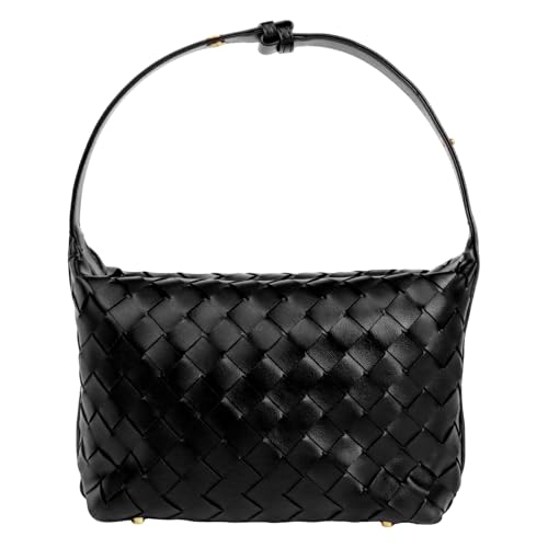 Hobo-Tasche aus veganem Leder, geflochtene Unterarm-Handtasche für Damen, gewebte Ledertasche, Mini-Taschen für Damen, Schwarz
