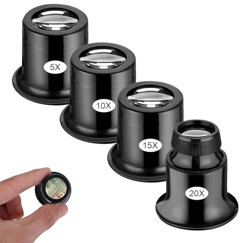 4 Stück Juwelier Lupe Uhrmacherlupe 5x/10x/15x/20x Glas Schlaufe Edelsteinelupe Juwelierlupe Okular Tragbar Vergrößerungsglas Glas Für Münzen Diamanten Briefmarken Uhr Hobby Elektriker Nähen