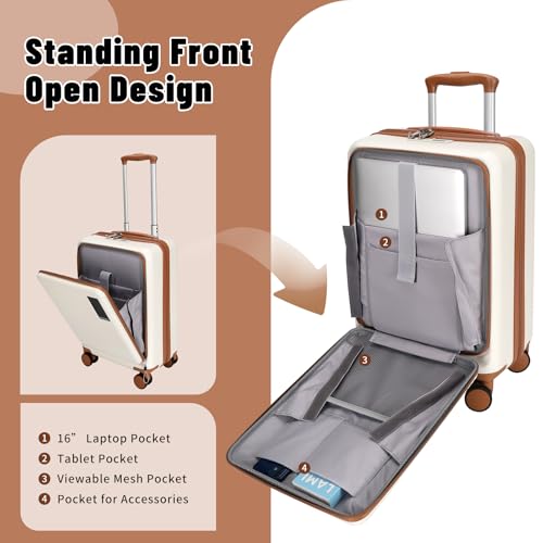 image for WireHot 20 inch Small Carry On Luggage Front Open with Laptop Pocket, 