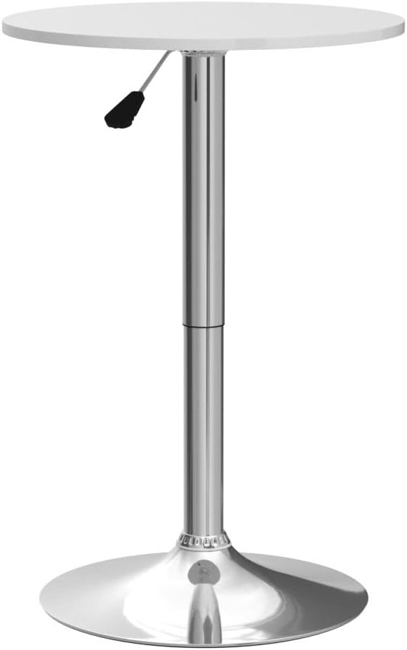Magshion 23.5" Round Adjustable Height Bar Table, 27.5"-36" Range, 360° Swivel MDF Top Pub Table for Dining, Café, Cocktail (White)