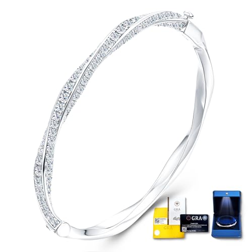 Moissanite Bracelets for Women 925 Sterling Silver with 18K White Gold Plated D Color VVS1 Clarity Luxury Bridal Wedding Gift for Wife Birthday Anniversary Jewelry Hypoallergenic with Certificate and Unique Box