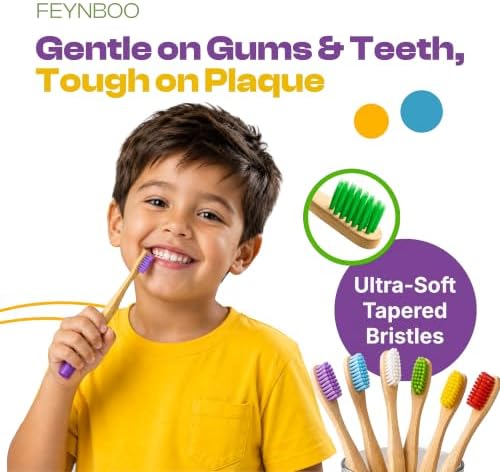 FeynBoo Kids Toothbrush with Soft Bristles 6 Pack - Toothbrush with Colorful Bamboo Handles/Kids Bamboo Toothbrushes/Kid Tooth Brush/Childrens Toothbrushes Set - 1