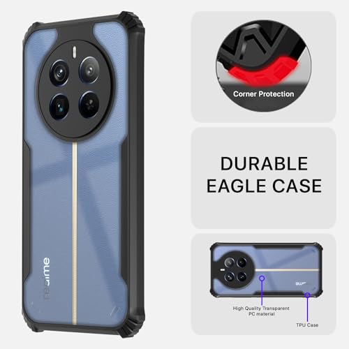Image of Pikkme Realme 12 Pro 5G / Realme 12 Pro Plus 5G Back Cover | Crystal Clear Transparent Back | Ultra Hyrbid | Full Camera Protection | Raised Edge | Bumper Back Case (Black)