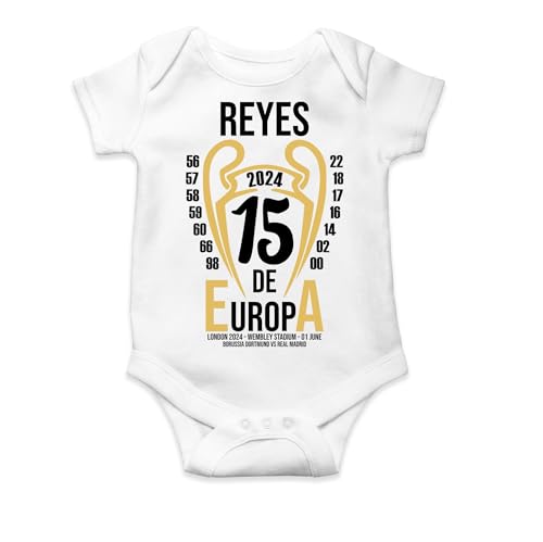 Body de manga corta del Madrid - Reyes de Europa - Campeones de la Champions (1- body 3 meses)(Blanco manga corta)