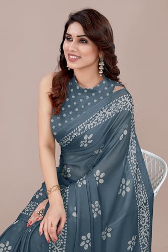 Image of MIRCHI FASHION Saree for Woman Chiffon Batik Printed | Lightweight Daily Wear Women's Office Sari with Blouse Piece (Available in 40 Colours)