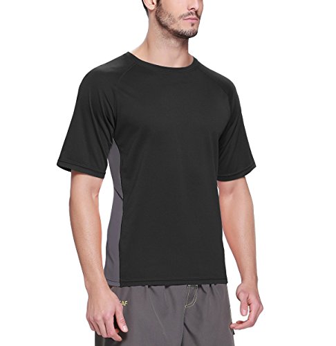 baleaf Men's Short Sleeve Sun Protection Rashguard Swim Shirt UPF 50+ Black XL