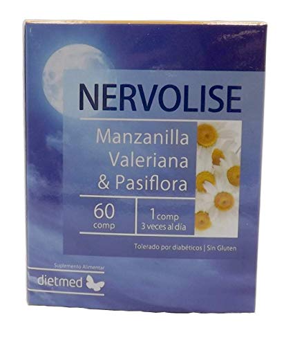 Dietmed NERVOLISE 60 C. Manzanilla, lúpulo, pasiflora, salvia, valeriana, bola de nieve. Tranquilizante, relajante, anti estrés, sueño reparador, contra la ansiedad, mejora ánimo combate el estrés