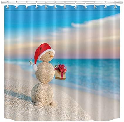 LB Tropical Christmas Shower Curtain,3D Printing Sand Snowman on Beach Scene Funny Xmas Bathroom Curtain Waterproof Mildew Resistant Fabric Bathroom Decor 60x72 Inch - 1