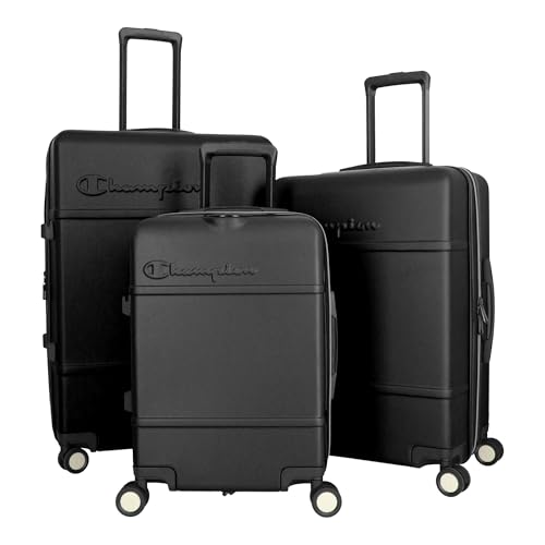 Champion 3-Piece Luggage Set - 21” 25” 29” Hardshell Suitcases with 8 Spinner Wheels - Expandable Carry-On & Checked Luggage - Durable ABS Material - Travel Bags - Airline Approved - True Black