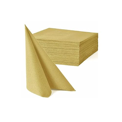 Petites Serviettes Cocktail de Table en Papier Gaufré, Double Épaisseur, 25 x 25 cm, Blanc, Lot de 40 (Doré Mat)