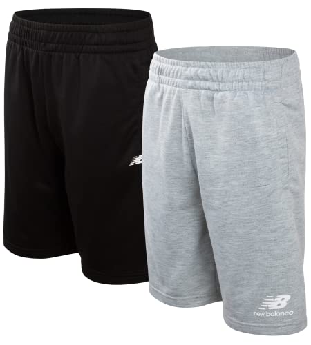 New Balance Boys' Athletic Shorts - 2 Pack Active Performance French Terry Gym Shorts (4-16), Size 14/16, Grey/Black #TOP21