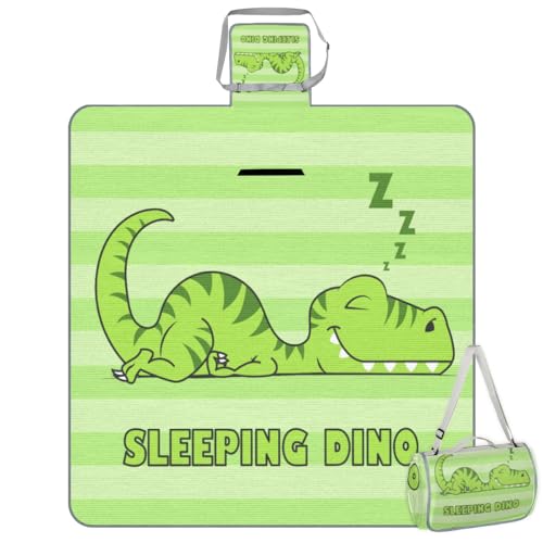 Shimoshe Picnic Blankets 57”x 59”, Sleeping Dino Waterproof Sandproof Picnic Mat Lightweight Foldable Beach Blanket for Camping Park Grass Beach Outdoor Blanket