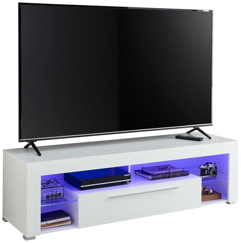 GOAL Lowboard in Hochglanz Weiß mit blauer LED-Beleuchtung - hochwertiges...