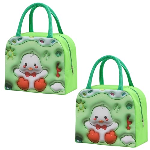 Image of Kraptick Printed Lunch Bag - Insulated Travel Tiffin Bag for Kids & Adults, Reusable Lunch Bag for Office, School Meal Organizer (Green White Duck) (Pack of 2)