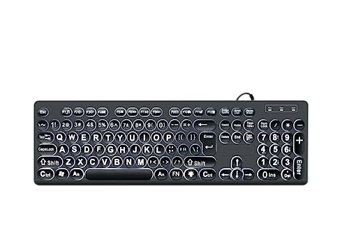 M MC Saite MCSaite Wired Backlit USB Keyboard - 104 Keys Standard Full Size with White LED Large Letter Print Keyboard for Windows Desktop, Laptop, PC