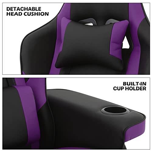 Monibloom Gaming Chair Recliner Ergonomic Adjustment Lumbar Support Swivel Reclining Game Chair Pu Leather Movie Theater Chair With Cup Holder For Rv Home Bedroom Small-Space Gaming Relaxing, Purple #TOP7