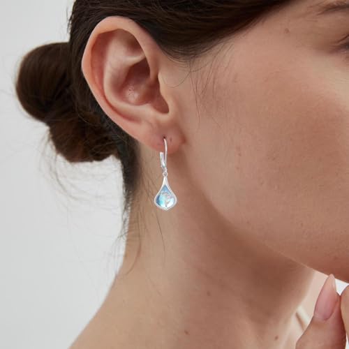 925 Sterling Silver Flower Moonstone Earrings, Moonstone Dangle Drop Hoop Earrings,Elegant Earrings Jewelry Gift for Women (Style 2) by Pextrid - Image 6