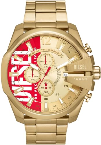 Diesel Orologio Da Uomo Mega Chief, Movimento Cronografo, Orologio In Acciaio Inossidabile Con Cassa Da 51 Mm, Oro (Gold)