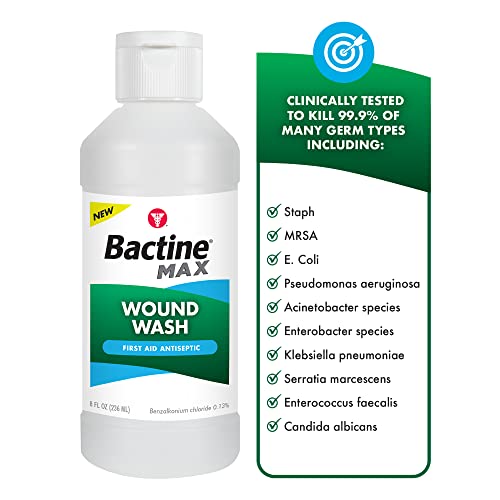 Bactine MAX First Aid Wound Wash - Antiseptic Liquid Kills 99.9% of Germs - Infection Protection for Minor Cuts, Scrapes, and Burns - First Aid Solution - 8 fl oz, 2 Pack