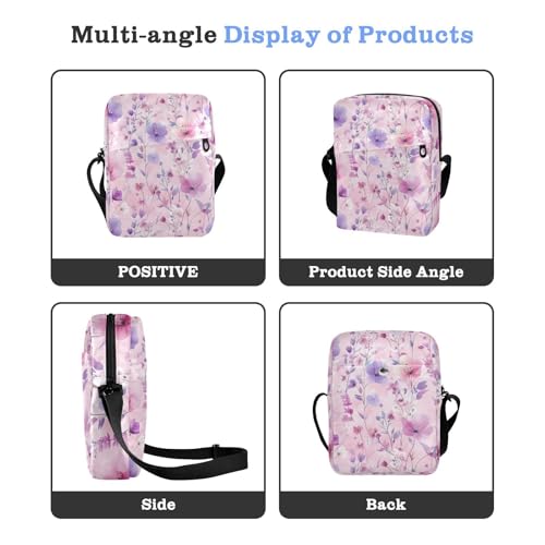 KLL Flowers Peach Purple mens messenger bag Vegan Leather Crossbody Small Bag For Women Casual Shoulder Handbags4