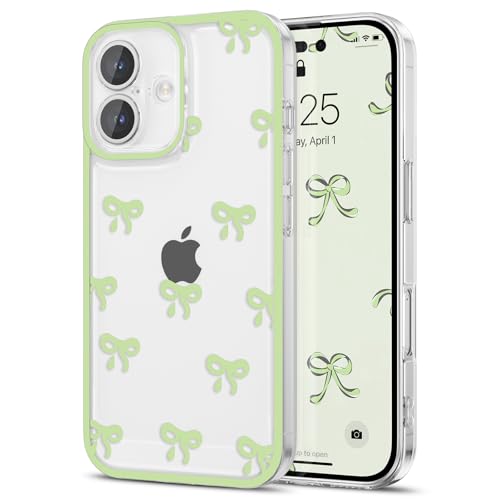 EYZUTAK Case for iPhone 17, Clear Cute Ribbon Bowknot Pattern, Green