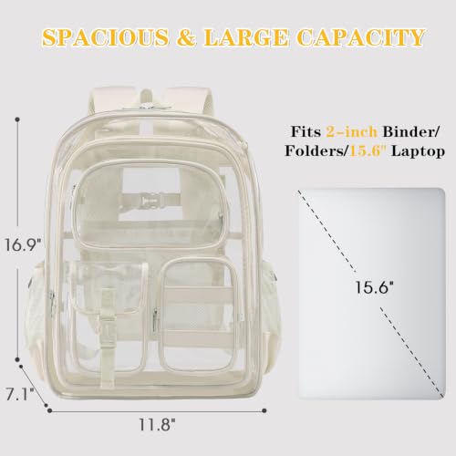 Image of Three-layer Clear Backpack, Heavy Duty Clear Bookbag for Kids, See Through Backpack Transparent Bag for Girls Boys (Beige)