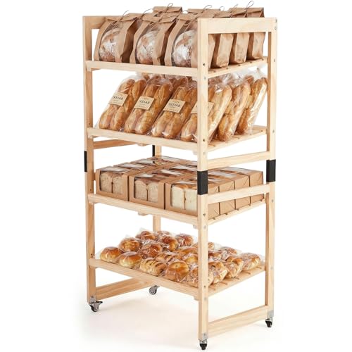 AceOrbit 4-Tier Wood Bakery Bread Rack