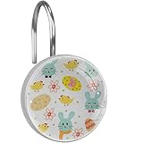 12 Pack Shower Curtain Hooks, Easter Rabbit Egg Decorative Hooks for Shower Curtains and Liners Crys