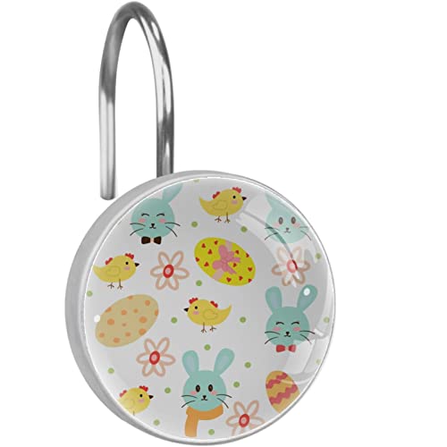 12 Pack Shower Curtain Hooks, Easter Rabbit Egg Decorative Hooks For Shower Curtains And Liners Crystal Glass Rustproof Curtain Rod Hangers Shower Rings For Bathroom #TOP15