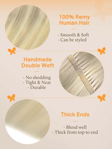 Image of DOORES Weft Remy Hair Extensions Human Hair, 16 Inch 100g Balayage Ash Blonde to Golden Blonde and Platinum Blonde, Sew In Bundles