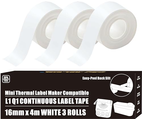 KOl.KIM L1 Label Tape Refill for Makeid Label Tape Refill Make ID Label Tape Refill Compatible for Makeid Label Maker Label Tape (White, 16mm x 4m)