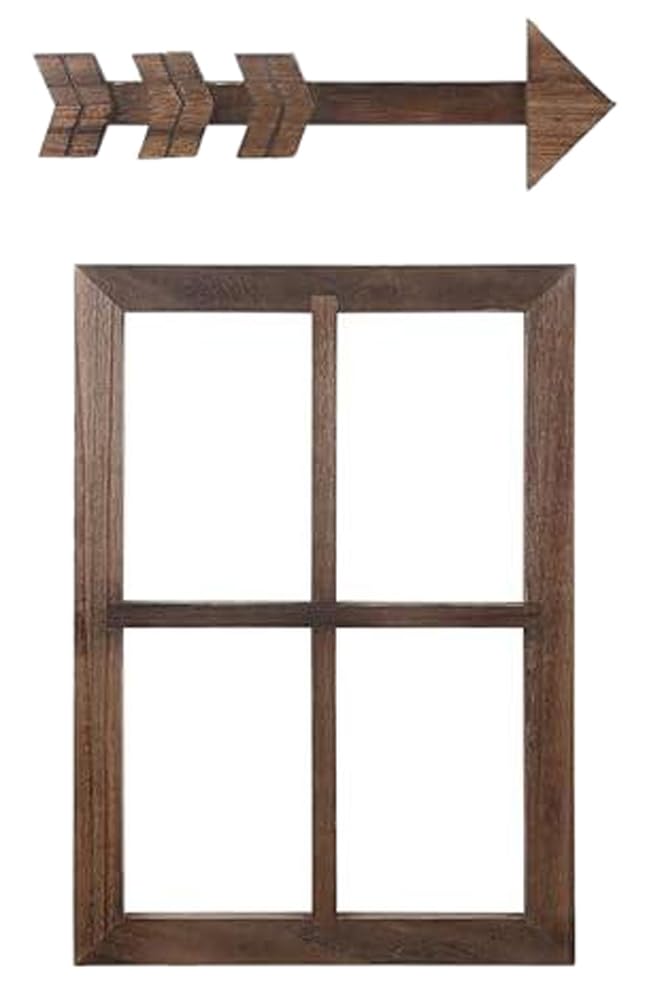 bpaWood Window Frames and Arrows Rustic Wall Decor, Farmhouse Window Pane with Arrows Home Wall Hanging Decor for Entryway, Living Room, Bedroom, Kitchen, 2 Sets
