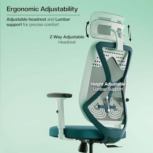 Image of Green Soul Zodiac Lite | Office Chair | Flybird Ergonomic Design |Adjustable Armrests | Synchro Tilt Mechanism | Adjustable Lumbar Support|Mesh Fabric| No Seat Slider | White & Blue